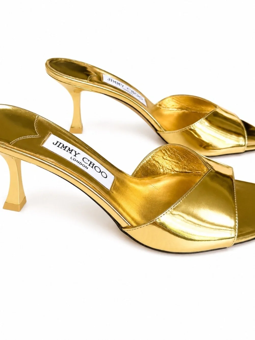 Jimmy Choo Skye 70 Metalic Gold Leather Mule Heels - Size 37